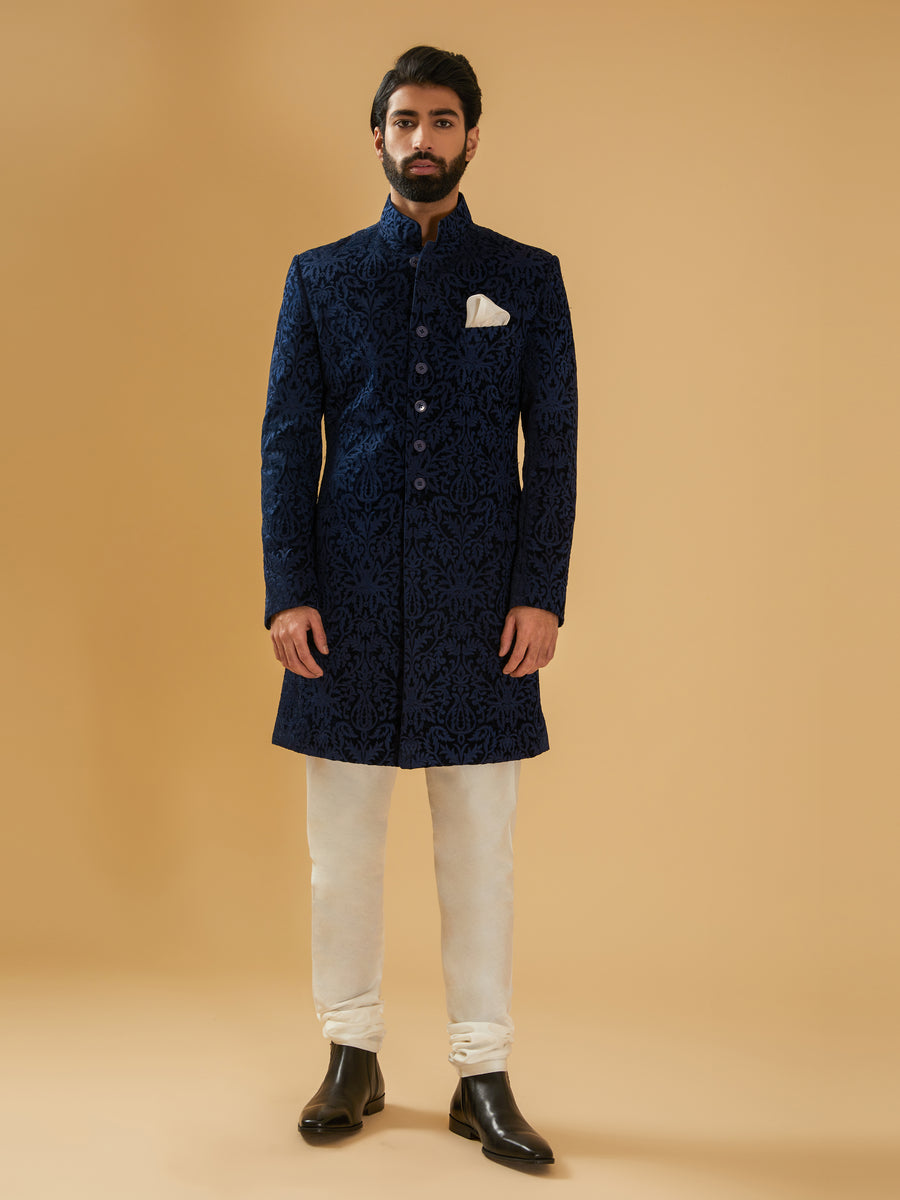 Maroon Velvet Achkan with Pant for Boys