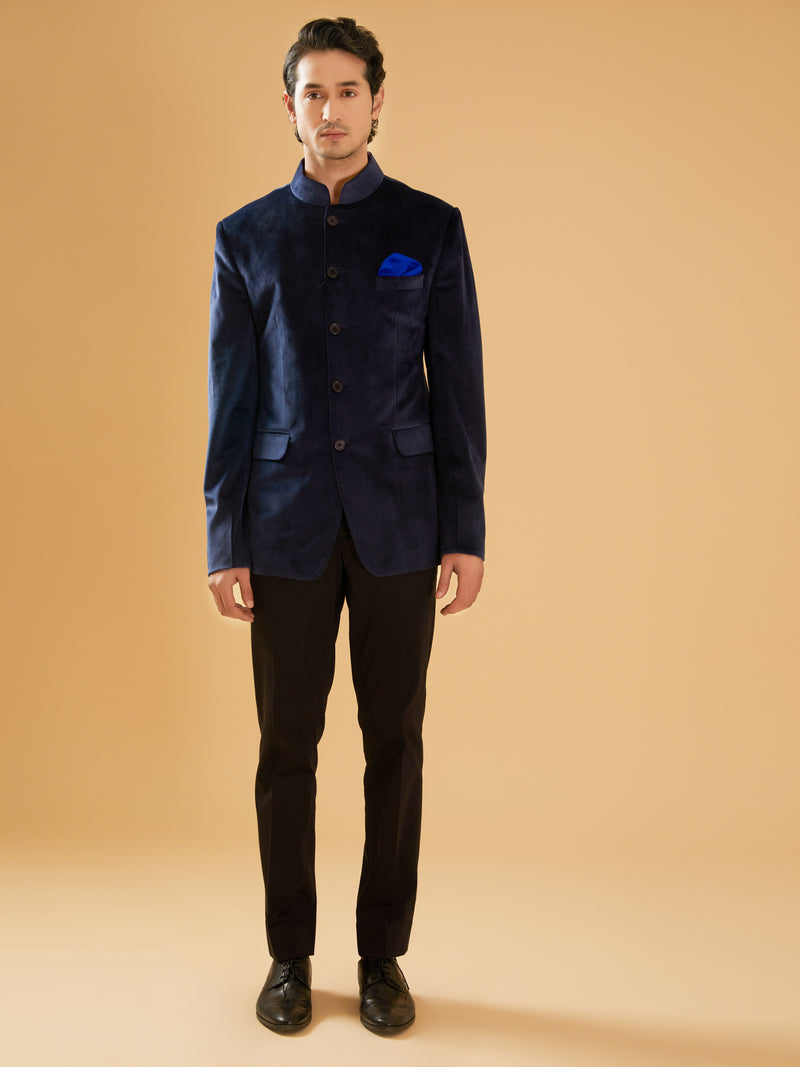 NAVY VELVET BANDHGALA JACKET