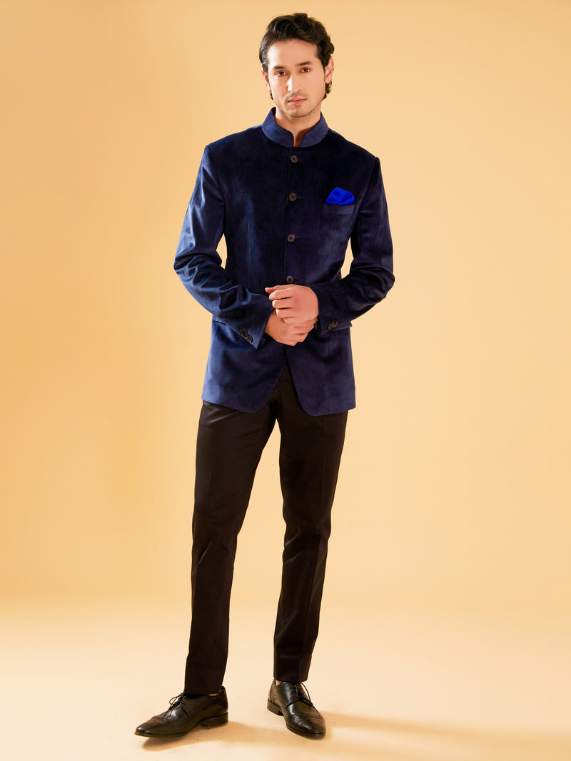 NAVY VELVET BANDHGALA JACKET