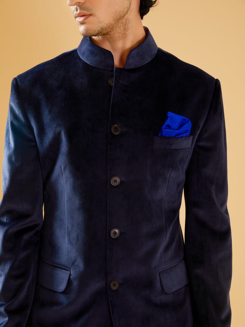 NAVY VELVET BANDHGALA JACKET