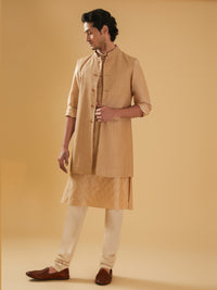 BEIGE EMBROIDERED LONG WAISTCOAT