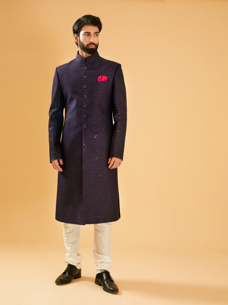 NAVY SILK ACHKAN