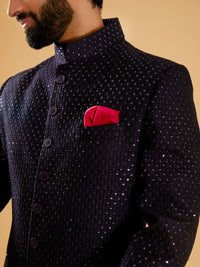 NAVY SILK ACHKAN