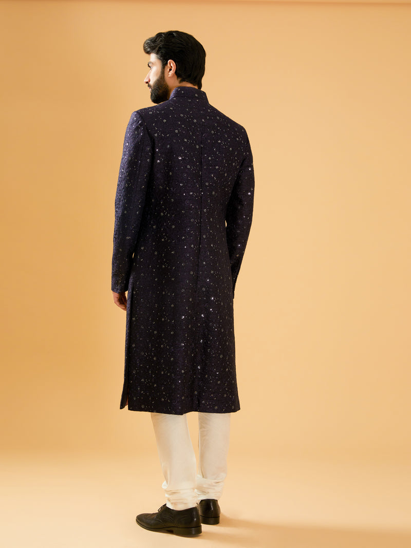 NAVY SILK ACHKAN