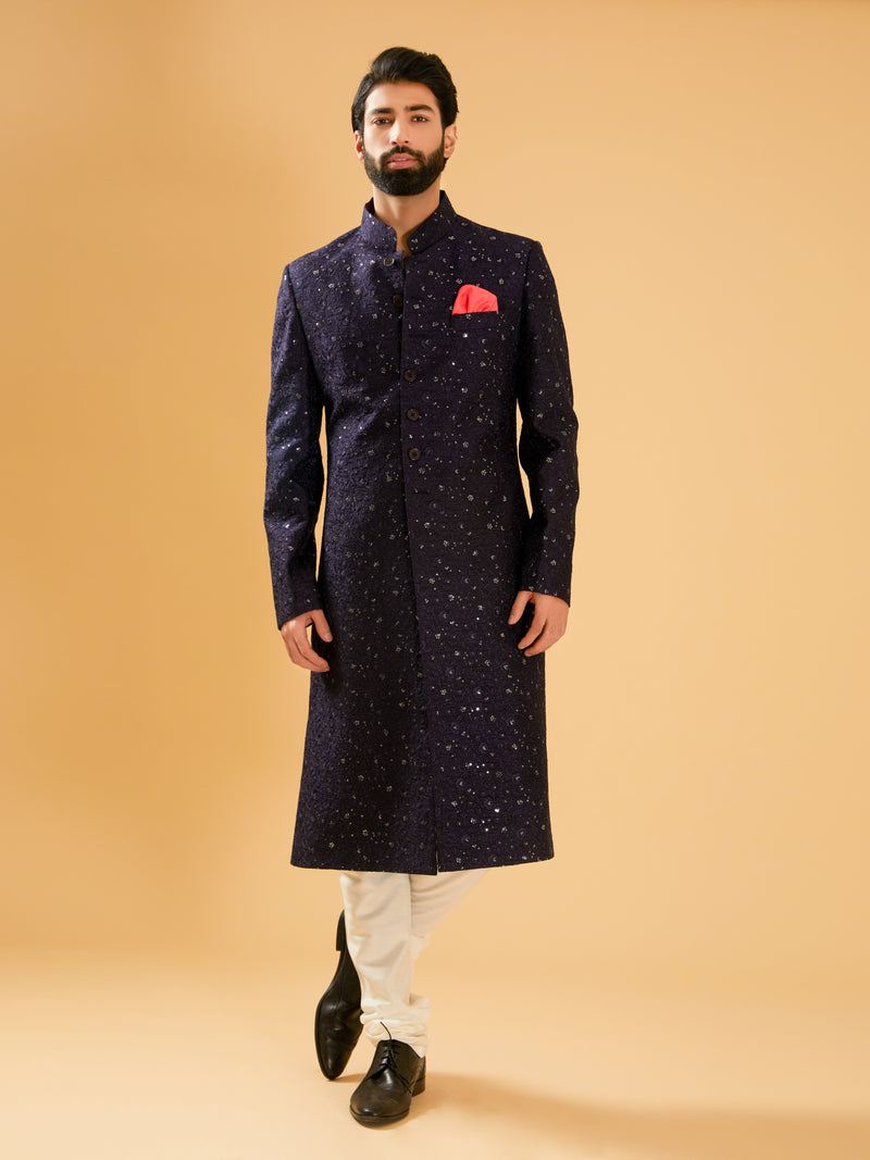 NAVY SILK ACHKAN