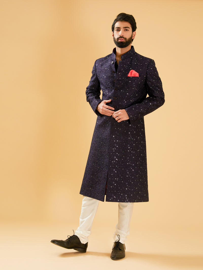 NAVY SILK ACHKAN