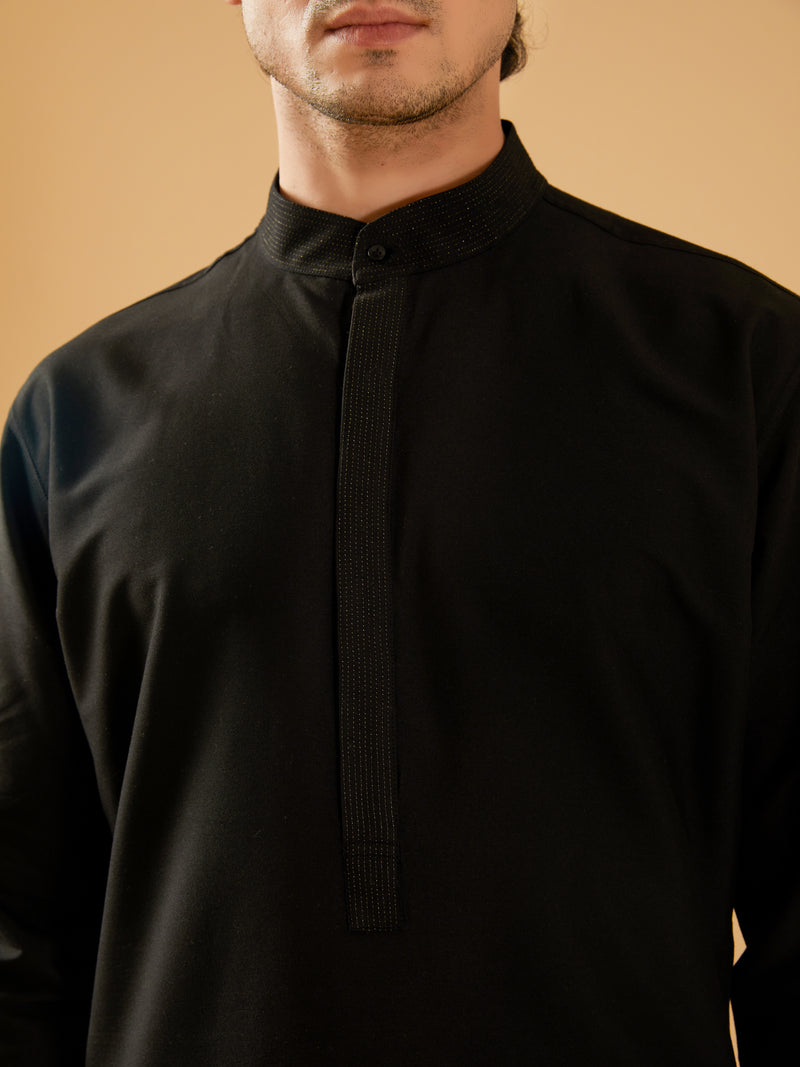 BLACK COTTON SILK KURTA