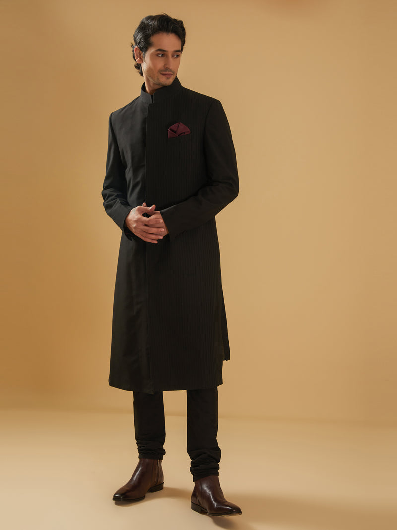 BLACK RAW SILK ACHKAN