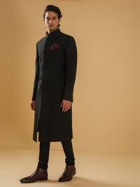 BLACK RAW SILK ACHKAN