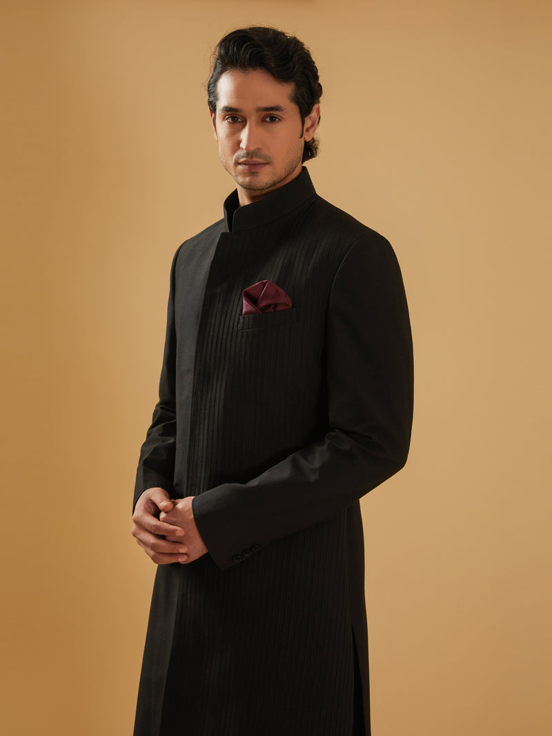 BLACK RAW SILK ACHKAN