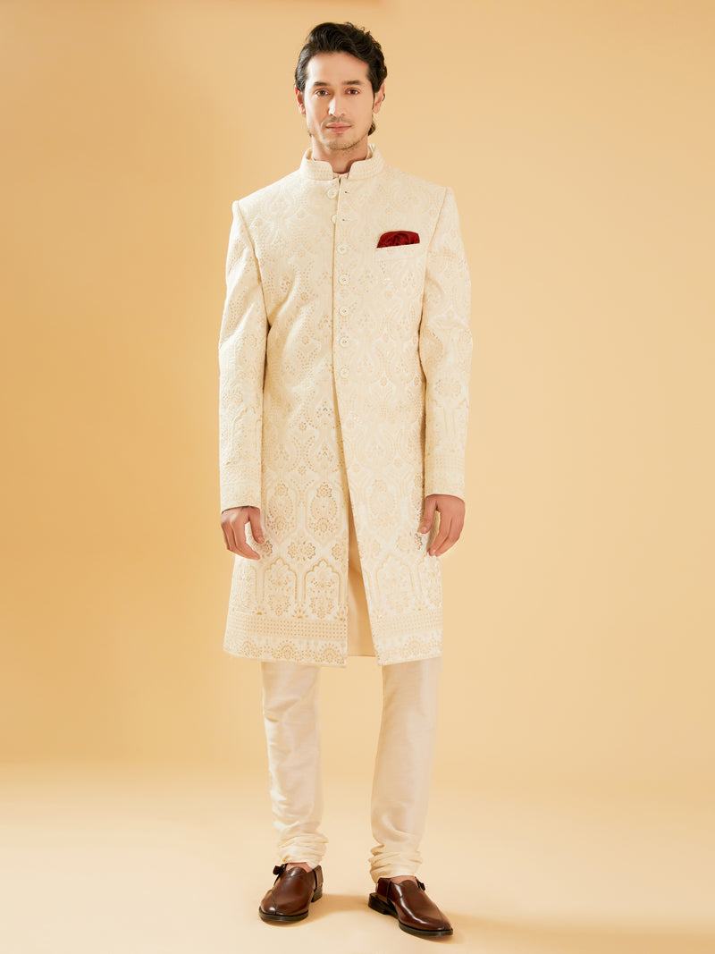 OFF WHITE SILK ACHKAN