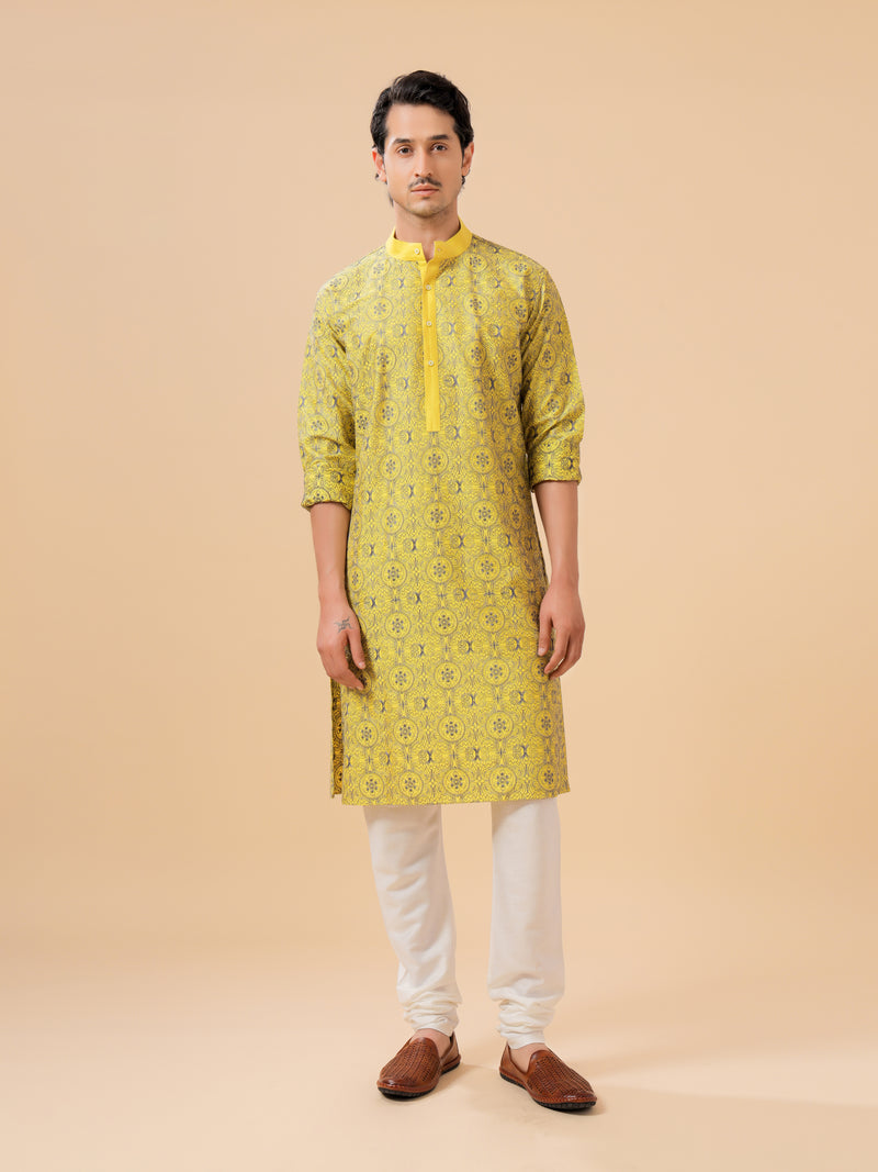 YELLOW EMBROIDERED KURTA