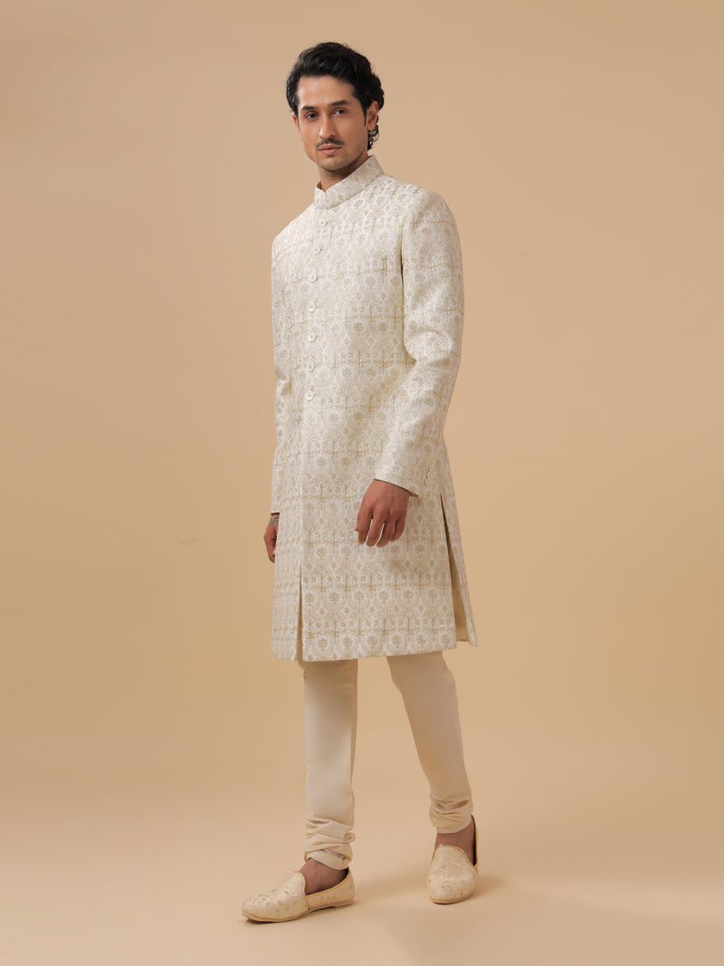 OFF WHITE SILK ACHKAN