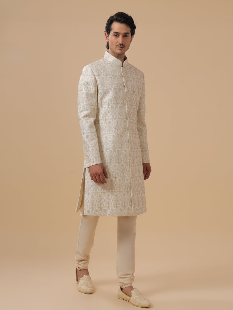 OFF WHITE SILK ACHKAN