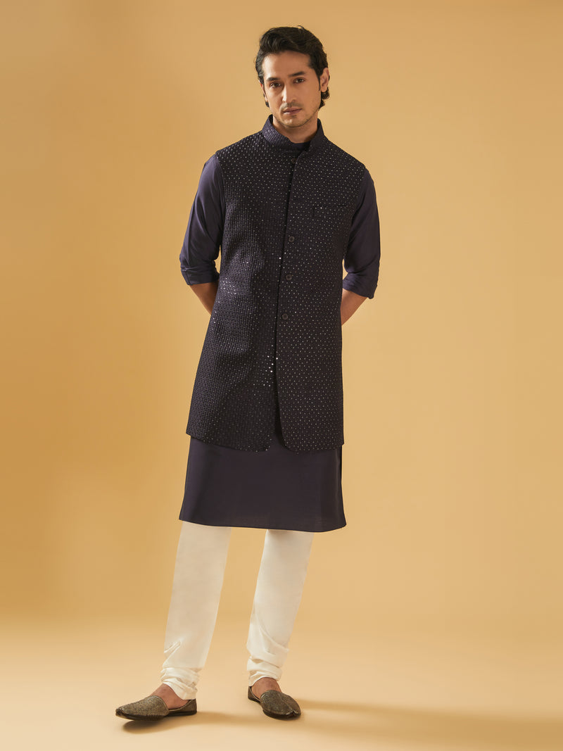 NAVY SEQUENCE LONG WAISTCOAT