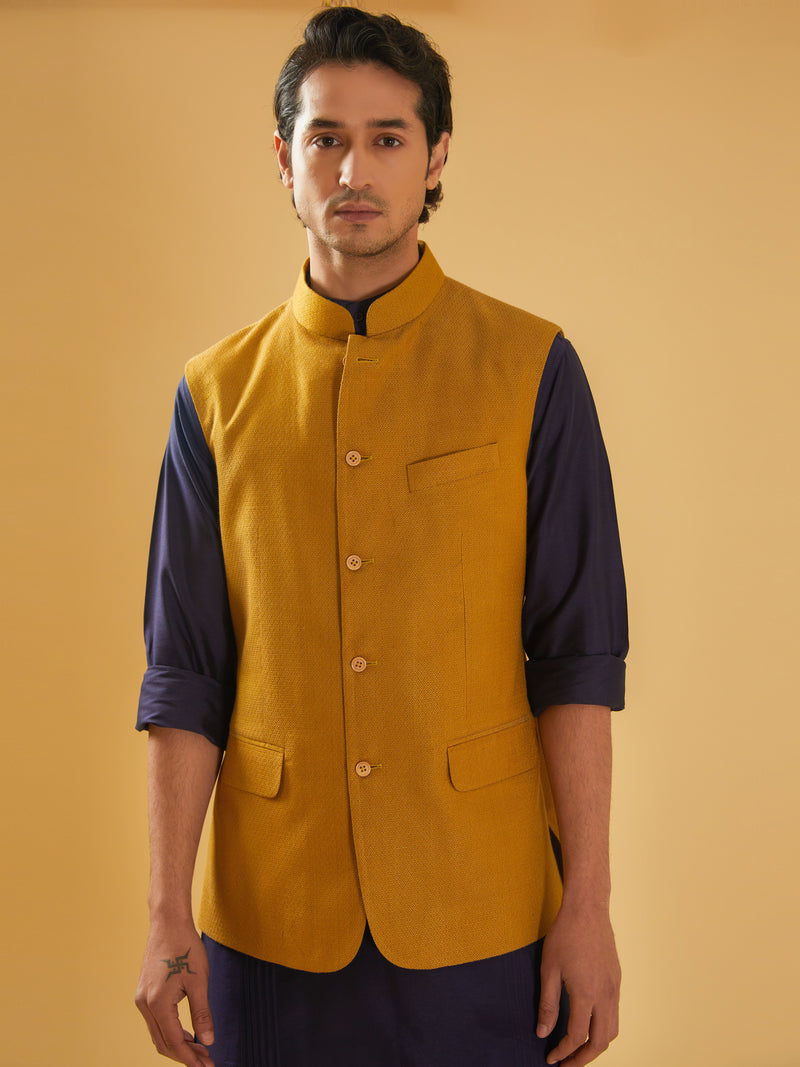 MUSTARD TEXTURED WAISTCOAT