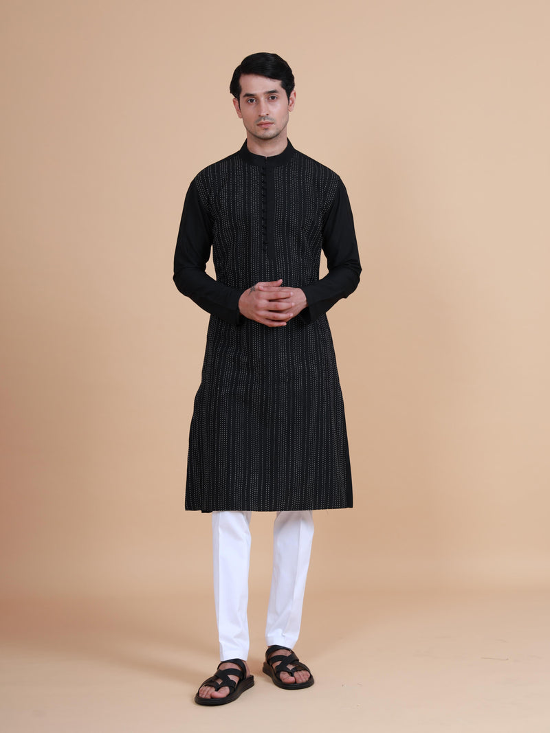 INTERSPERSED STRIPED KANTHA KURTA