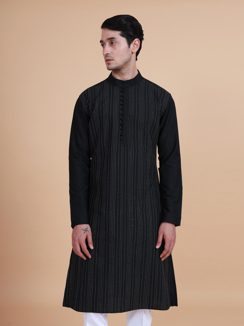 INTERSPERSED STRIPED KANTHA KURTA