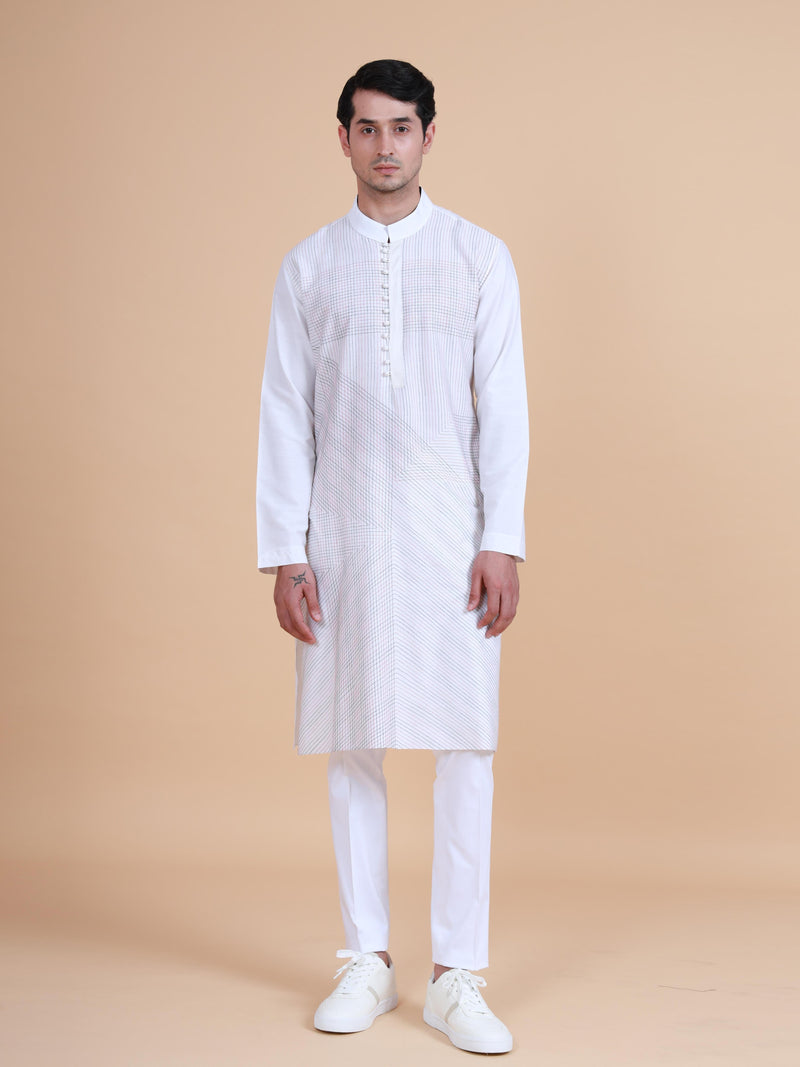 LINEAR CRISS CROSS STITCH TEXTURED KURTA