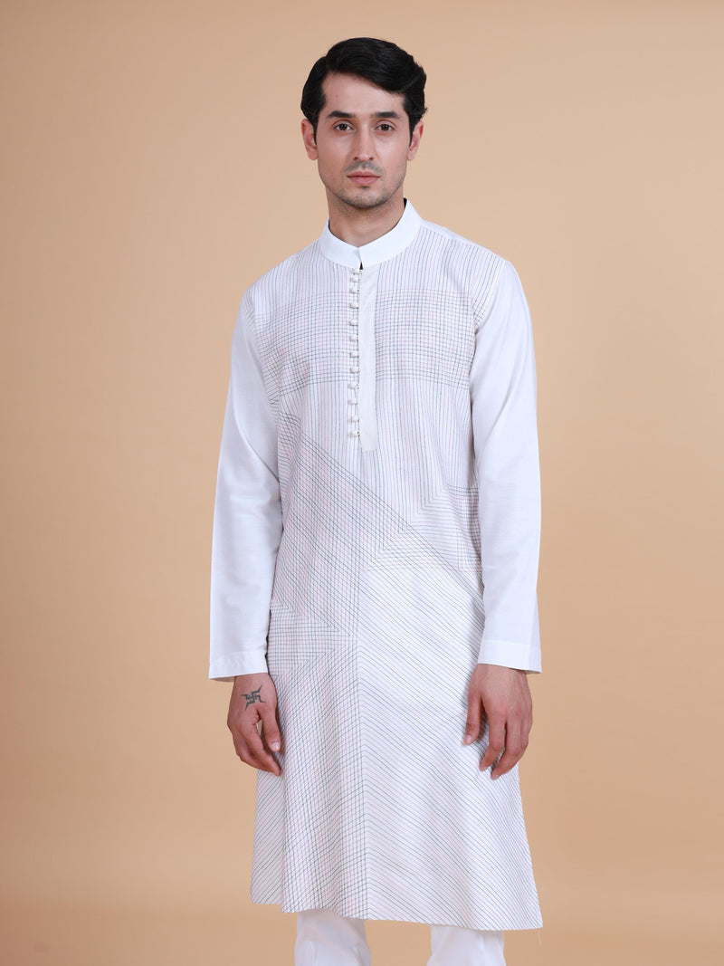 LINEAR CRISS CROSS STITCH TEXTURED KURTA